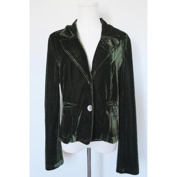 Vintage Jackets & Blazers - Dark Green Velvet Blazer Women’s Fitted Jacket Emerald Classic